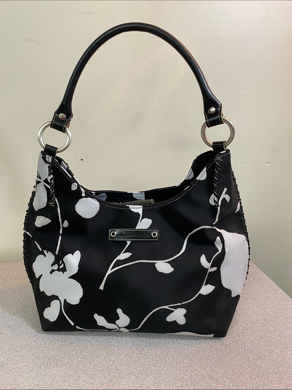 Anne Klein Black and White Floral Shoulder Bag